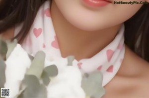 a woman in a pink sweater and black and white panties