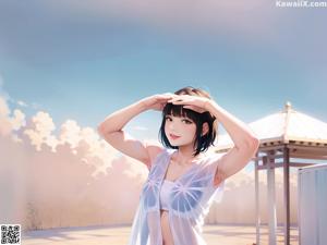 A woman in a bunny costume sitting on a bathtub.