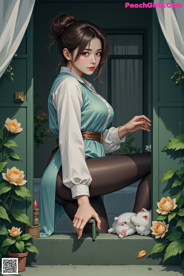 A woman sitting on the steps of a house with a cat.