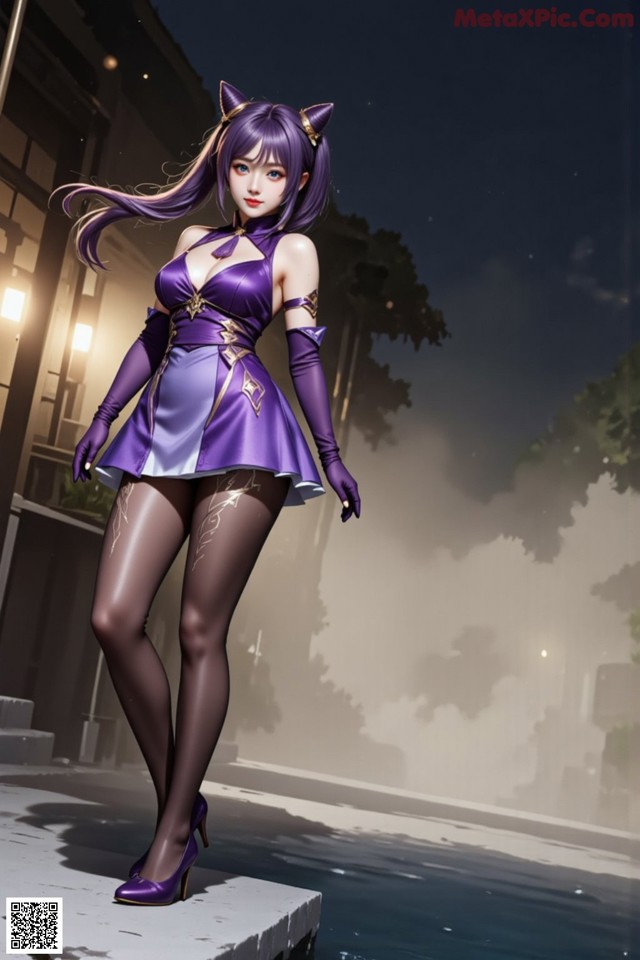 Hentai - Sovereign of Lightning in Exquisite Garb Set.2 20250126 Part 15 No.45e3bb A woman in a purple dress and cat ears posing for a picture.