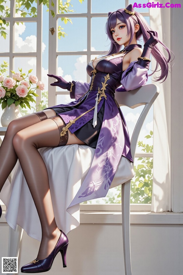 Hentai - Sovereign of Lightning in Exquisite Garb Set.1 20250125 Part 15 No.c1c89a A woman sitting on a chair in front of a window.