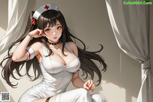 A woman in a nurse outfit is posing for a picture.